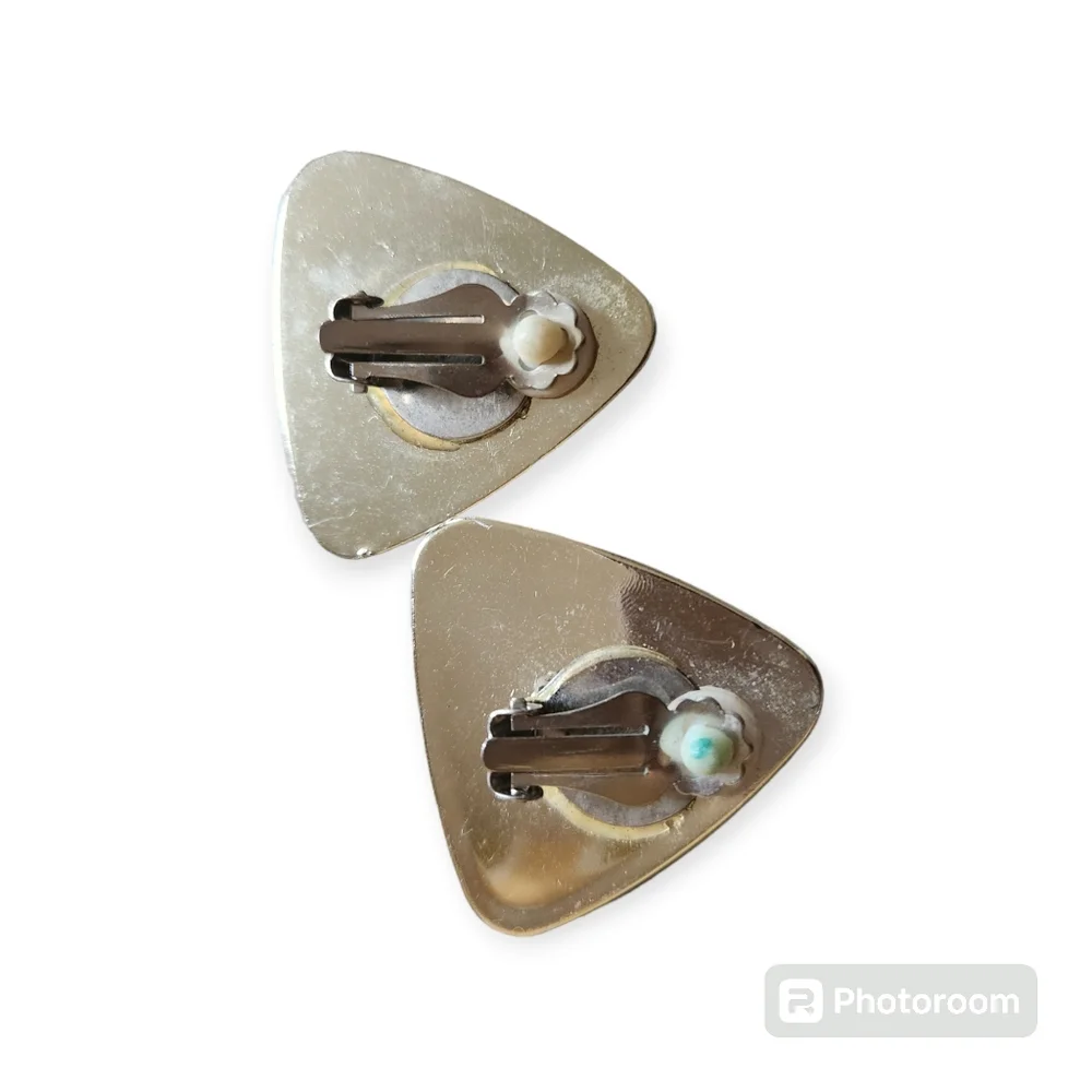 Vintage hand painted glass clip on earrings